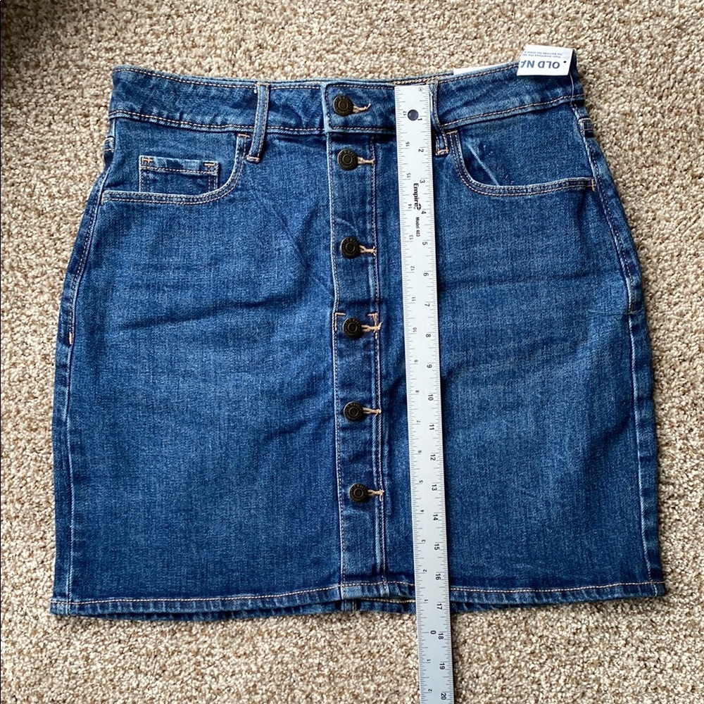 Old Navy NWT High Rise Button Front Blue Secret-Slim Pockets Denim Mini Skirt. 6 - Picture 11 of 11